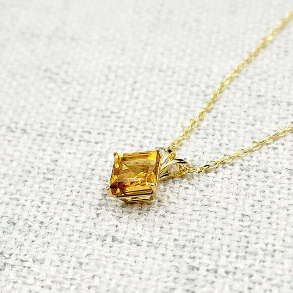 Gold Citrine Pendant Necklace , 10K Yellow Gold Citrine 6x6mm Pendant - Picture 8 of 10